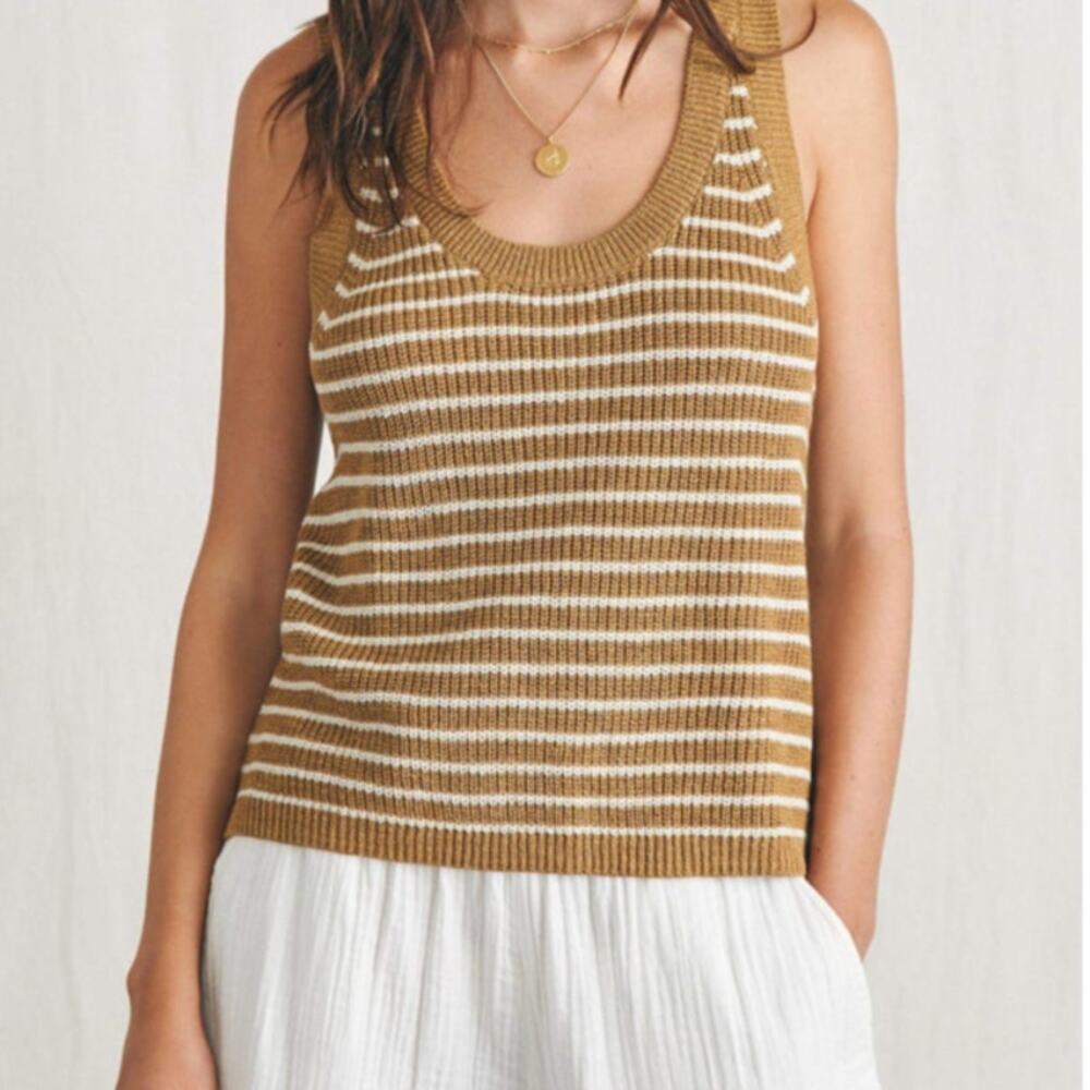 Faherty Miramar Linen Scoop Neck Tank XS Antique Bronze Hampton Stripe Knit